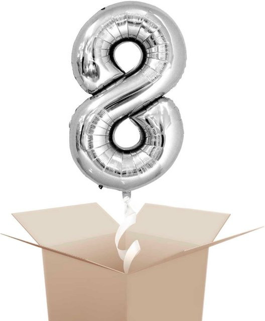 Rico Design Folienballon Zahl 8 in Silber für Helium, Höhe: 86 cm - Bild 1