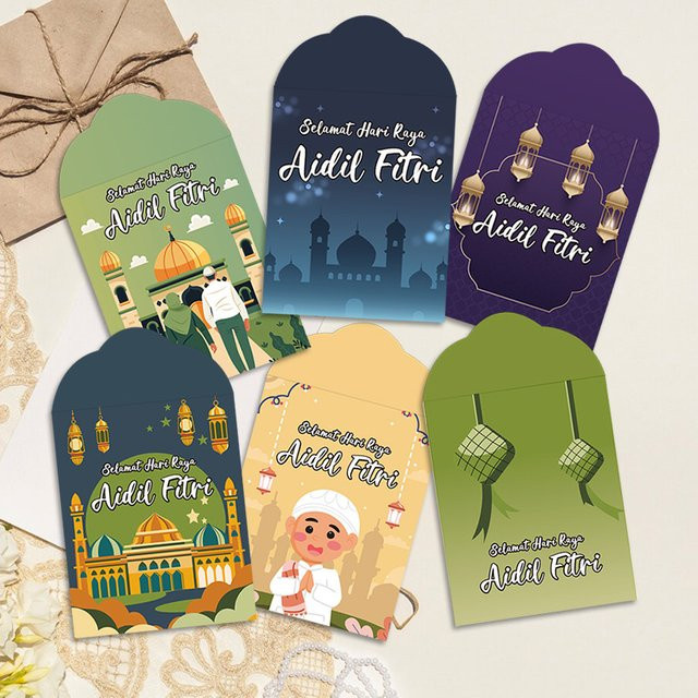 6er-Pack Eid-Geld-Geschenkumschläge aus Papier mit Bismillah-Motiv für Ramadan, Eid al-Fitr und Eid al-Adha, ideal für Hochzeiten und Geburtstage - Bild 1