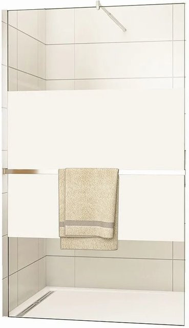 Duschparadies Walk-in Duschabtrennung aus Glas mit Milchglasstreifen und Duschregal, Farbe: Silber/Transparent, B/H: 80 x 200 cm, Glasstärke: 8 mm - Bild 1