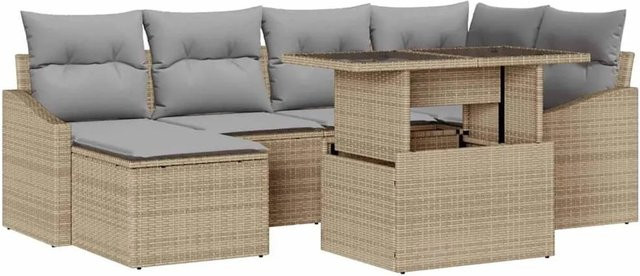 vidaXL Garten-Sofa-Set mit 7 Teilen und Kissen in Beige und Hellgrau - Bild 1