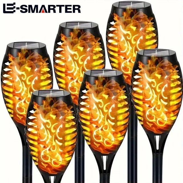 ESMARTER Solar Flammen Fackel mit 12 LED, Wasserdichte Outdoor Stehlampe in Schwarz für Garten, Terrasse und Gehweg - Bild 1