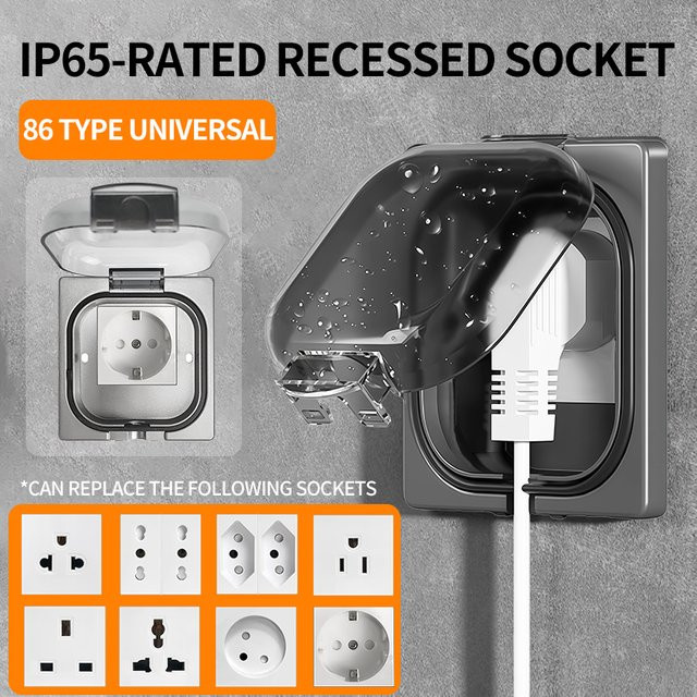 Wasserdichte Außensteckdose IP65 in Weiß, 16 A Wandplatte für 250 V im US/Thailändischen Stil, wetterfest für Badezimmer und Außenbereich - Bild 1