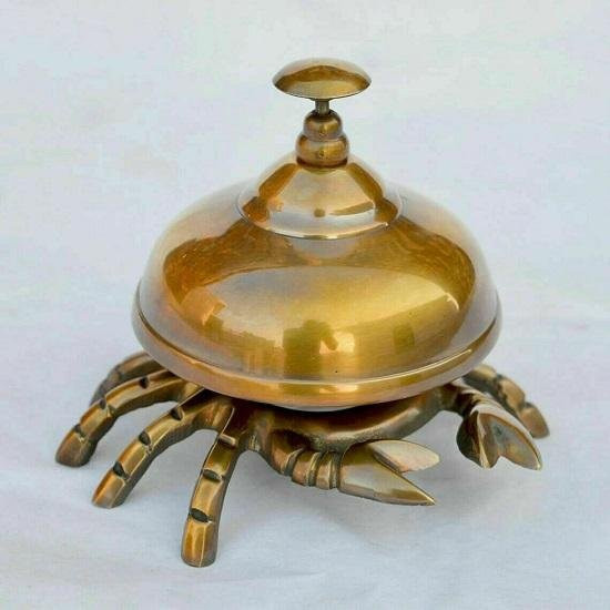 Antike Krabben-Rezeptionsklingel aus Messing von ROYAL HANDICRAFT in Beige und Gold, Tischklingel für den Einzelhandel, B/T/H: 11,4 x 10,2 x 11,4 cm - Bild 1