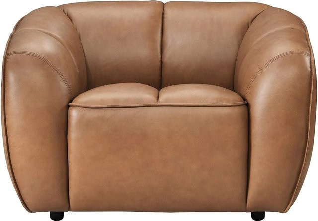 Pradoni Sessel mit gerader Rückenlehne aus Leder in Kamel, gesteppt, B/T/H: 111,5 x 77,5 x 90,0 cm - Bild 1