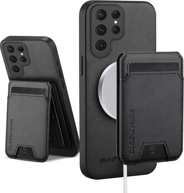 Magnetische MagSafe Leder-Handyhülle mit Kartenfach-Brieftasche für Samsung Galaxy S26 S25 S24 S23 S22 S21 Ultra Edge FE Plus in Schwarz oder Braun - Bild 1
