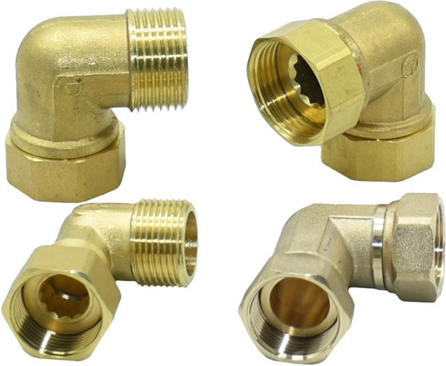 KWZL Messing Ellenbogen 90 Grad Verbinder mit Außengewinde G1/2 für Wasserrohr Anschlüsse in Gold-Optik - Bild 1
