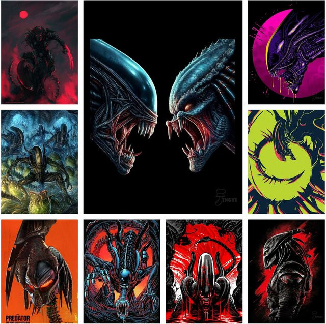 Potdemiel Alien vs. Raubtier Diamantgemälde als 5D-DIY-Stickerei Wanddekoration in Multicolour, Breite: 30 cm, Höhe: 20 cm, Tiefe: 30 cm - Bild 1