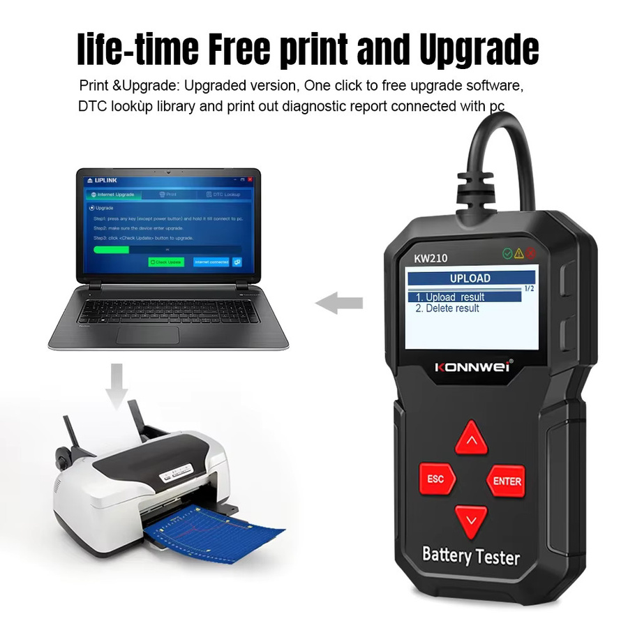 KONNWEI KW210 12V Auto-Batterietester, intelligenter Batterieanalysator für 100 bis 2000CCA Startstrom, Schwarz - Bild 6