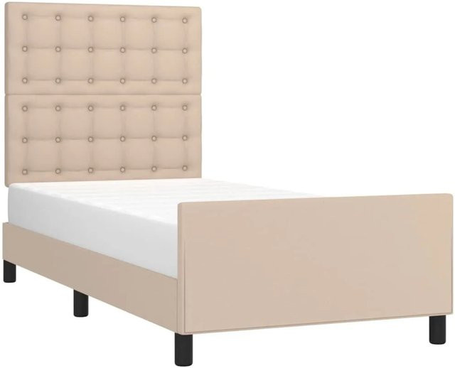 vidaXL Bettgestell mit Kopfteil in Braun aus Kunstleder, B/H: 90 x 200 cm - Bild 1