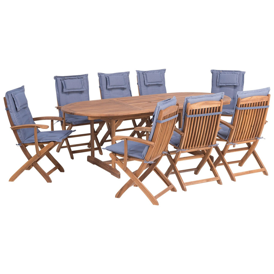 Beliani Gartentisch Set MAUI in Heller Holzfarbe und Blau, B/T/H: 220 x 85 x 93 cm - Bild 2