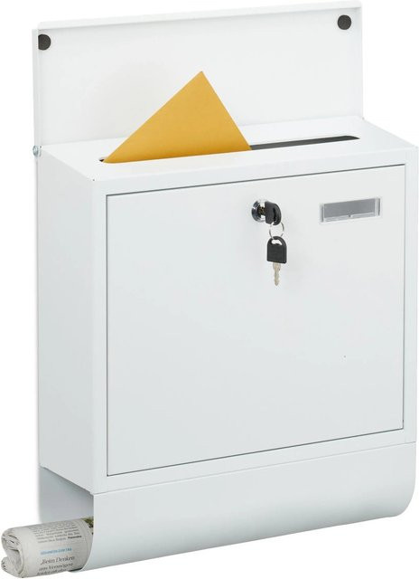 Relaxdays Briefkasten aus Eisen mit Zeitungsfach in Weiß, abschließbar, B/T/H: 41,5 x 37,5 x 14 cm - Bild 1