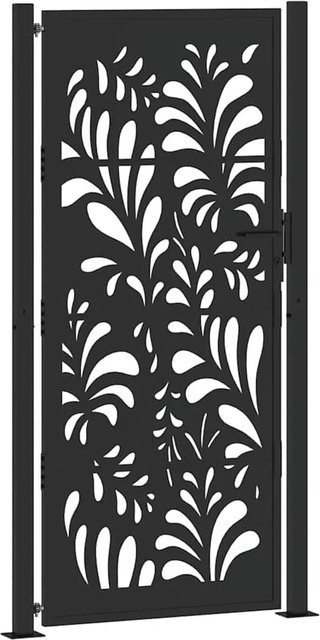 vidaXL Gartentor aus verzinktem Stahl in Schwarz mit Wellendesign, Breite: 110 cm, Höhe: 205 cm - Bild 1