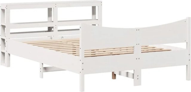 vidaXL Massivholzbett aus Kiefer mit Kopfteil in Weiß, rustikaler Stil, B/T/H: 120 x 190 x 82 cm - Bild 1