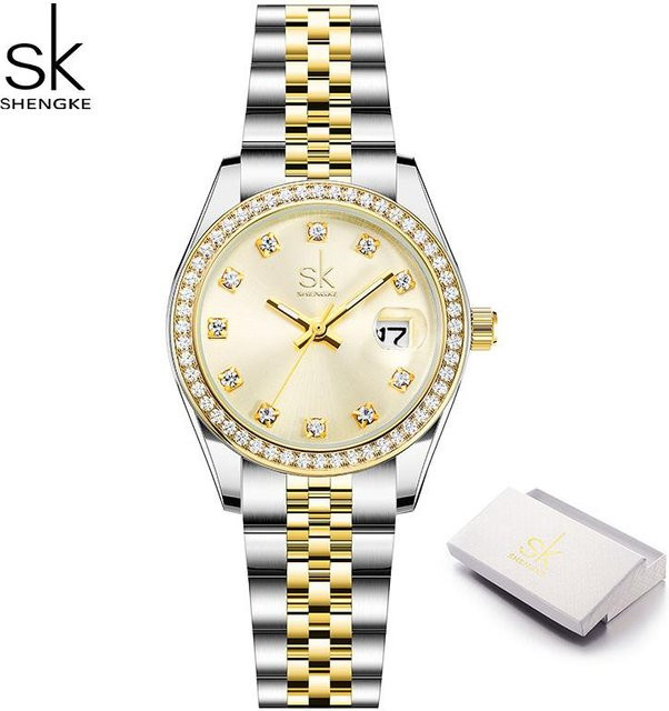 Shengke Armbanduhr, Quarz, Edelstahl, Gold, Damen - Bild 1