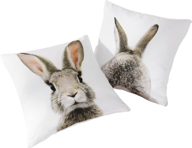 Kissenhülle Heine Home mit Hasen-Motiven aus 100% Polyester, Farben: Weiß und Braun, B/T/H: 40 x 40 x 40 cm - Bild 1