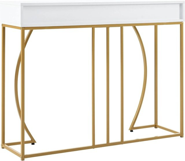 okwish Konsolentisch mit 2 Schubladen für den Flur, Weiß und Gold, B/H/T: 110 x 85 x 32 cm - Bild 1