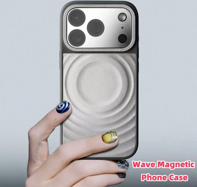 DKFoomky Magnetische Silikon Handyhülle mit Wellenmuster für iPhone 13 14 15 16 17 Pro Max und Pro in Silbergrau, Stoßfest mit kapazitivem Tastenfeld - Bild 1