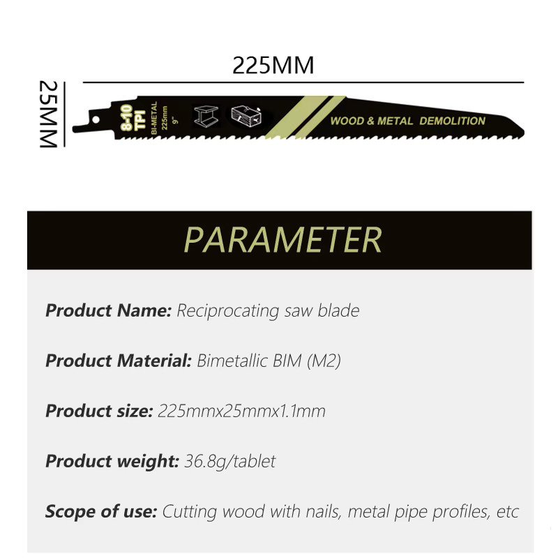 Realmote Säbelsägeblatt Bimetall 225 mm mit 8-10 TPI zum Schneiden von Holznägeln und Metallrohren - Bild 4