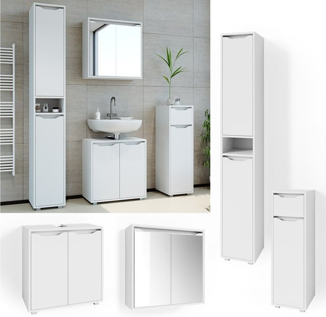 Vicco Badmöbel Set Ruben in Weiß bestehend aus Spiegelschrank, Waschtisch und Hochschrank - Bild 1