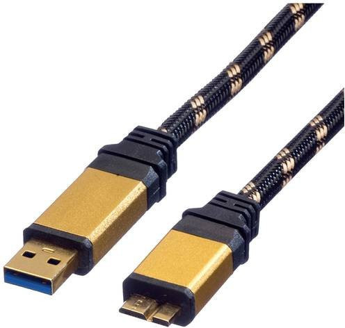 Roline USB 3.2 Gen1 Kabel mit USB-A und USB-Micro-B 3.0 Steckern in Schwarz und Gold, 0,80 m - Bild 1