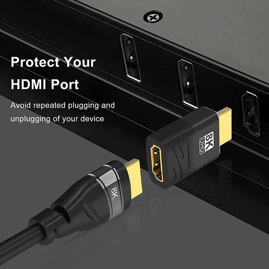 MIZIQIER HDMI 2.1 Adapter 90 Grad Männlich zu Weiblich in Schwarz, 8K 60Hz 4K 120Hz Konverter mit 48Gbps für PS5, PS4, HDTV, Roku, TV Stick und PC - Bild 2