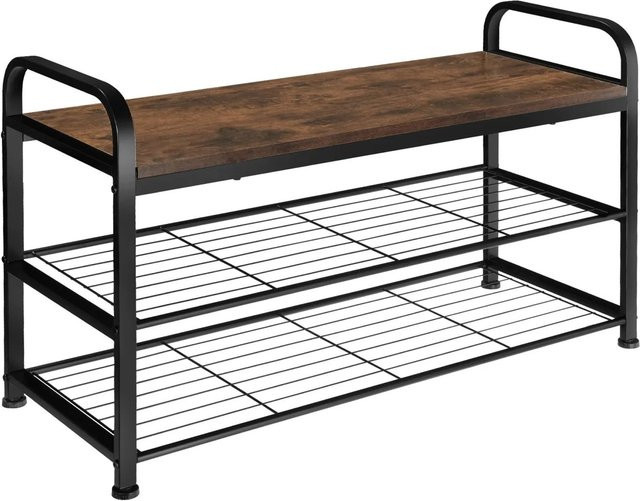 tectake Schuhregal Southampton Industrial Style aus Holz und Stahl, Farbe Dunkelbraun, B/T/H: 91 x 36 x 55 cm - Bild 2