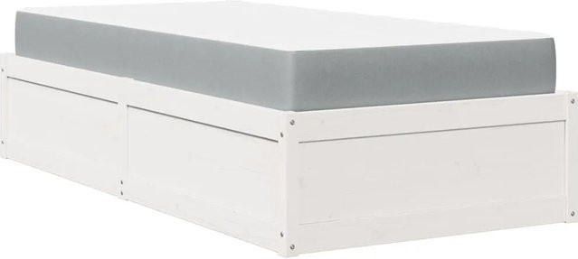 vidaXL Bett mit Matratze aus massivem Kiefernholz in Weiß mit rustikaler Optik B/T/H: 90 x 196,5 x 37 cm - Bild 1