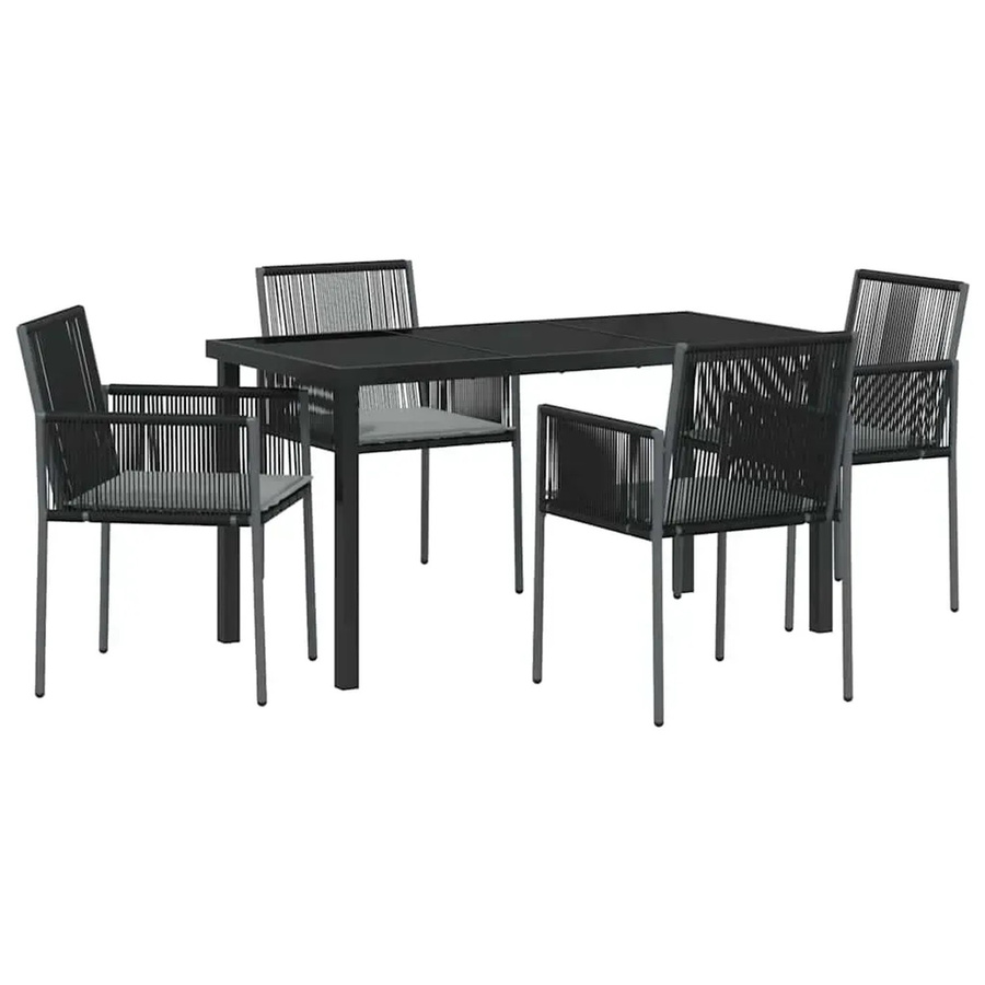 vidaXL Garten Essgruppe 5-teilig aus Poly-Rattan und Stahl in Schwarz mit Sicherheitsglas-Tischplatte - Bild 2