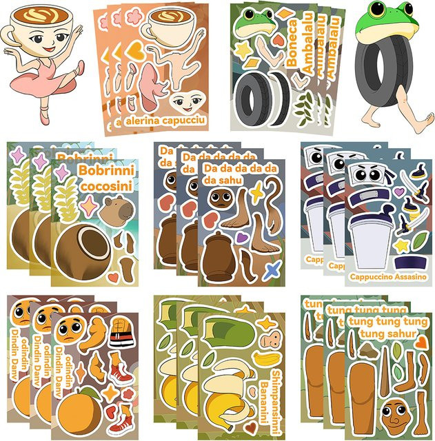 Charile Wol Tung Sahur abstrakte Tiere Puzzle Aufkleber, 16-teiliges Set - Bild 1