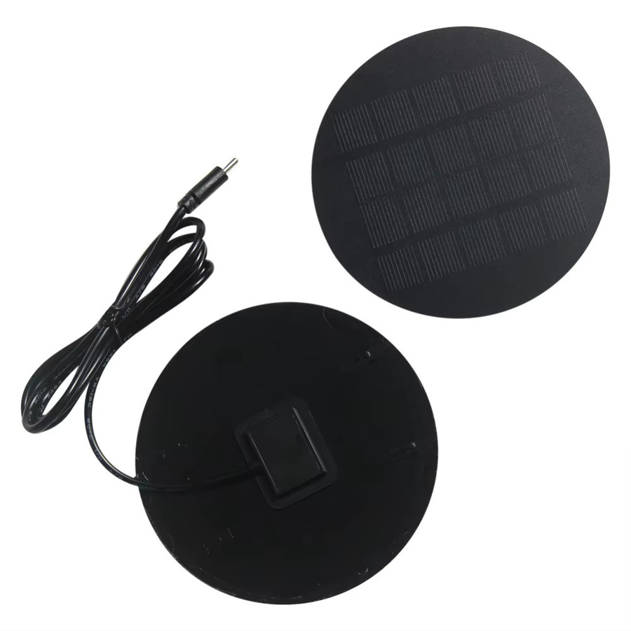 Kompaktes Solarpanel-Ladegerät in Schwarz mit 1,2 W, Typ-C-Ausgang (5V, 210 mA) und 1000 mm USB-Kabel, Durchmesser: 110 mm - Bild 3