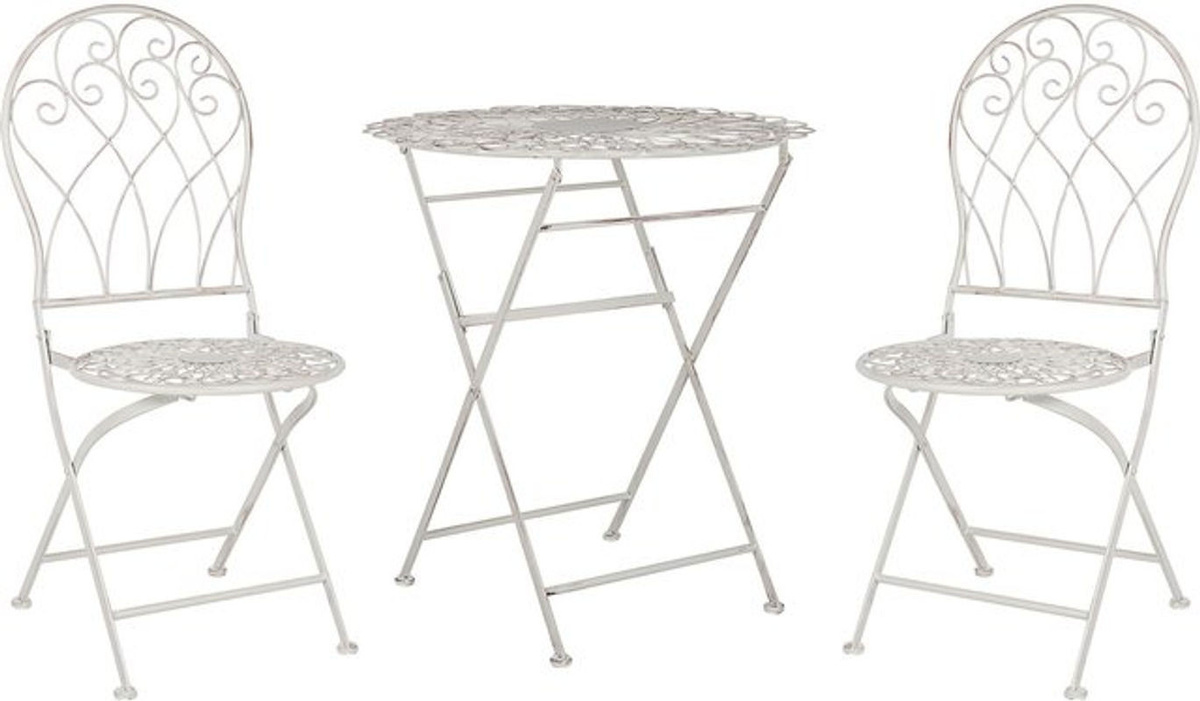 BELIANI 3-teiliges Balkonmöbel-Set aus Metall in Cremeweiß mit rundem Tisch und 2 Stühlen im Retro-Design zum Zusammenklappen für Garten und Terrasse - Bild 1