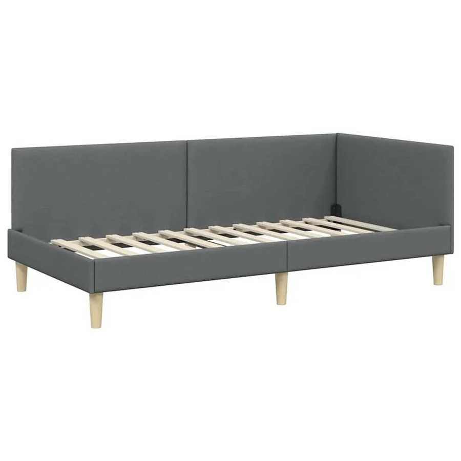 vidaXL Eckbettgestell mit Kopfteil in Grau aus Stoff, B/T/H: 90 x 200 x 72 cm - Bild 2