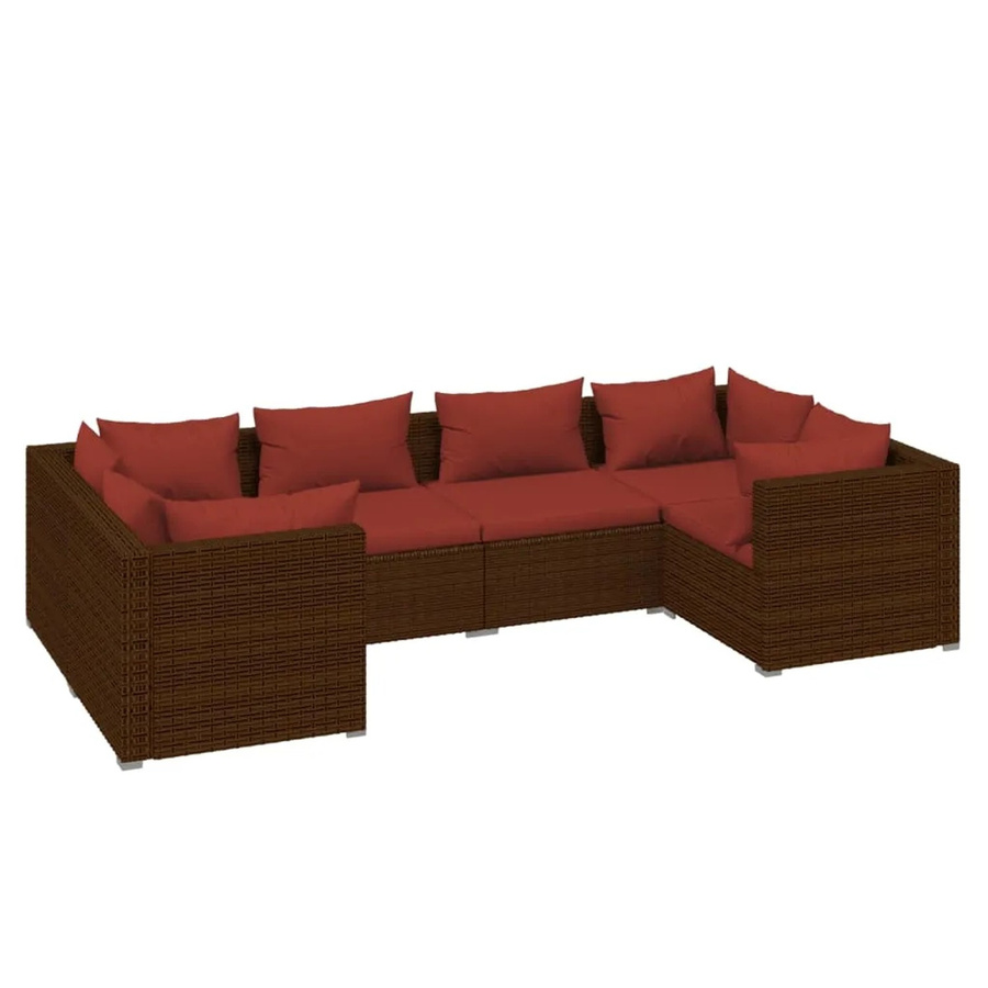 vidaXL 6-tlg Garten-Lounge-Set aus braunem Poly-Rattan mit Auflagen und Metallgestell - Bild 2