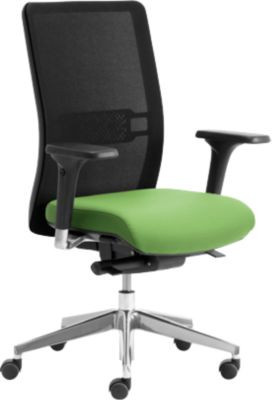 Ergonomischer Bürostuhl WIKI von Leyform in Grün mit Armlehnen, Netz-Rücken und poliertem Aluminiumgestell - Bild 1