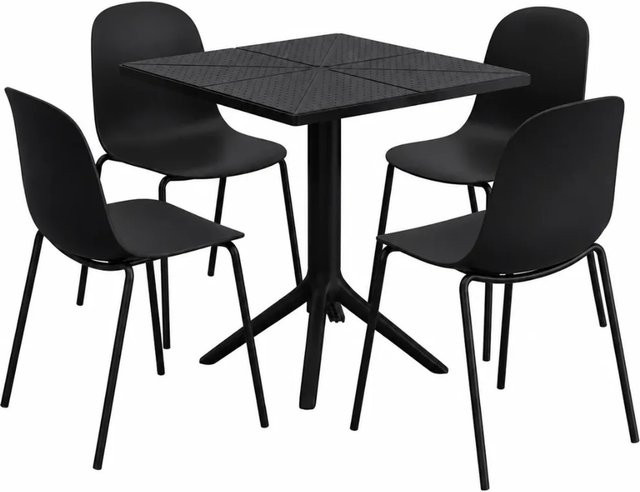 DELUKE Gartenmöbel-Set IDA mit Tisch und 4 Stühlen aus Polypropylen in Schwarz Matt, B/T/H: 166 x 162 x 85 cm - Bild 1