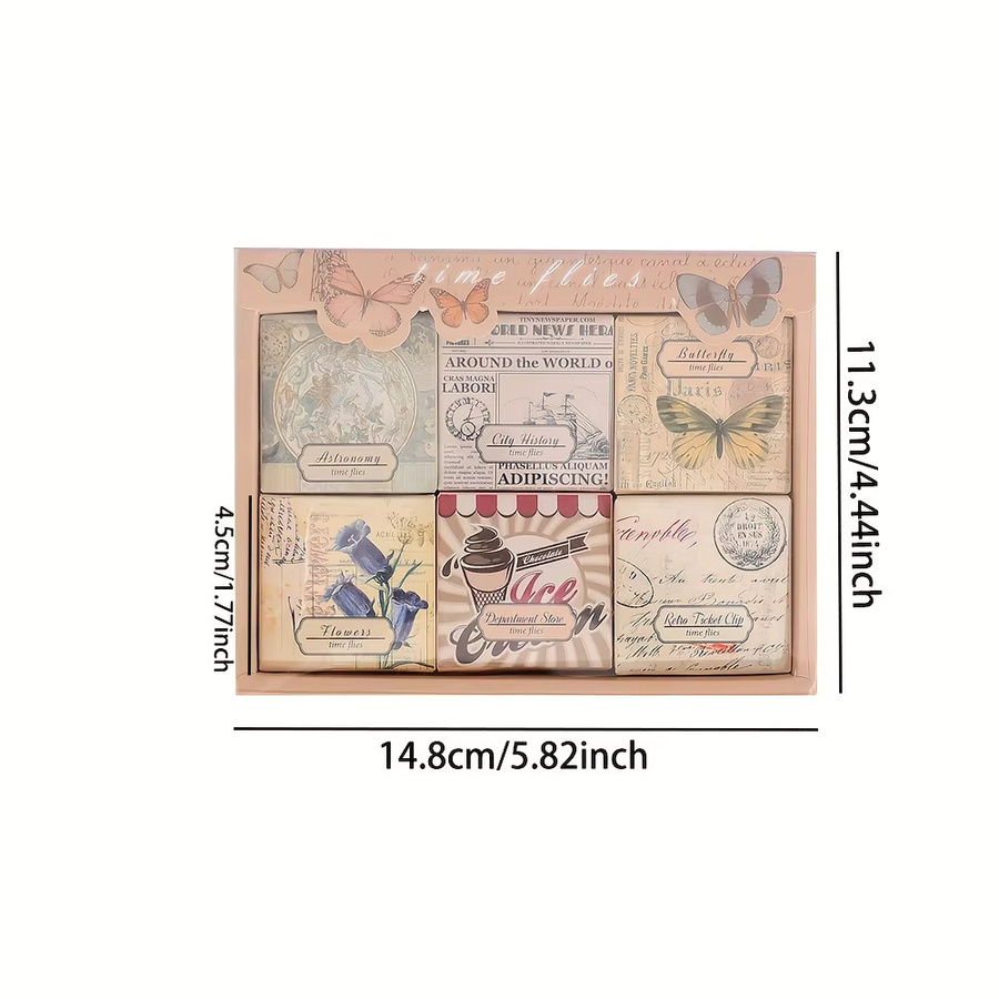 300 Blatt Vintage Schmetterling und Blumen Washi Aufkleber Set für Scrapbooking und DIY Collagen in 6 verschiedenen Stilen, Multicolour - Bild 3