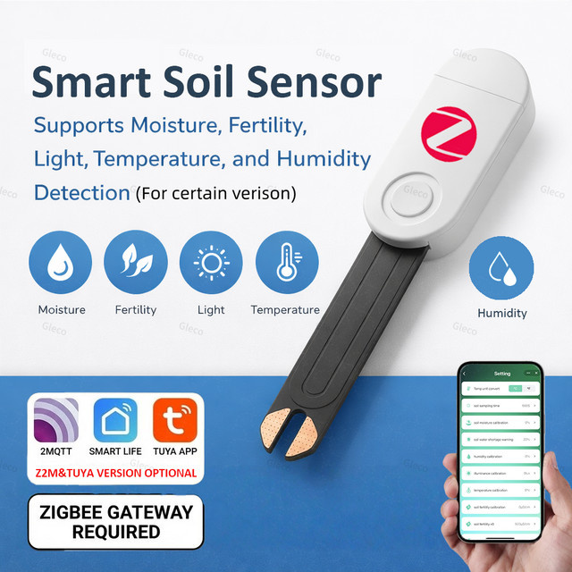 Coolo Zigbee Sensor für Bodenfeuchtigkeit, Temperatur, Luftfeuchtigkeit und Helligkeit in Weiß, kompatibel mit 2MQTT und TUYA Smart Life - Bild 1