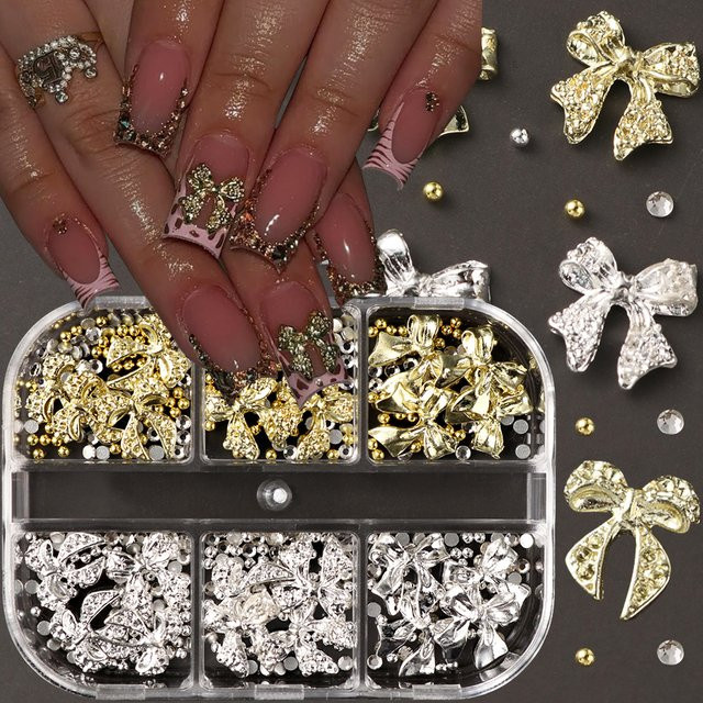 Full Beauty Nageldekoration, 6-Gürtel mit Metallschleife, Knoten und Stern - Bild 1