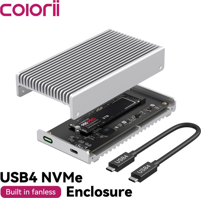 colorii.cc M.2 NVMe USB 4.0 SSD-Gehäuse mit Thunderbolt und USB-C, 40 Gbit/s, Farbe: Silber - Bild 1