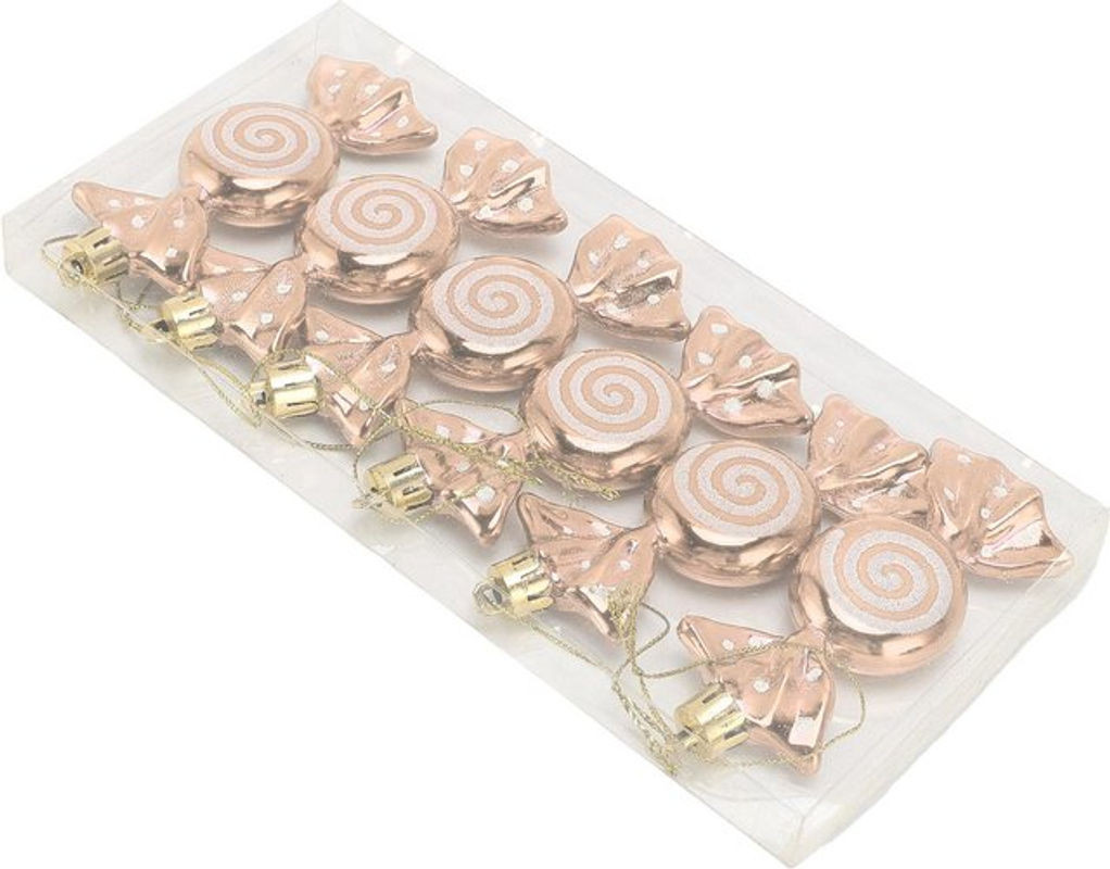 GoolRC 6er Set Weihnachtsbonbon-Hängeornamente aus Kunststoff in Rosa zur Weihnachtsbaum-Dekoration - Bild 1