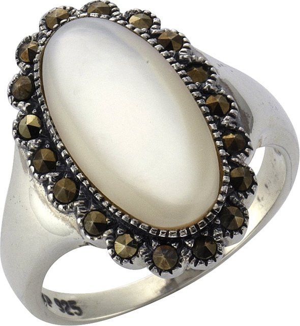 Zeeme Gemstones Ring 925 Silber, Perlmutt, Markasit, Damen - Bild 1