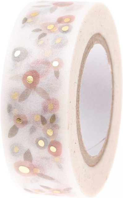 Rico Design Paper Poetry Washi Tape Blüten Puder-Gold Mehrfarbig Breite: 1,5 cm, Länge: 10 m - Bild 1