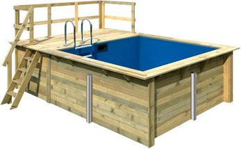 Karibu Rechteckiger Inground Pool mit Terrasse und blauer Innenhülle, Beige, Volumen: 8800 l, B/T/H: 350 x 320 x 124 cm - Bild 1