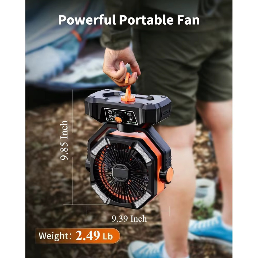 SKYTOO Campingventilator mit 20000 mAh Akku und 4 LED-Laterne, tragbarer Outdoor-Ventilator mit 8 Geschwindigkeiten für Camping und Angeln, Schwarz oder Grün - Bild 6