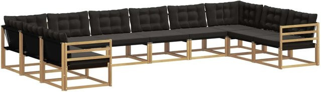 vidaXL Outdoor-Sofagarnitur 10-teilig in U-Form aus massivem Akazienholz und Textilene mit Kissen in Weiß-Schwarz - Bild 1