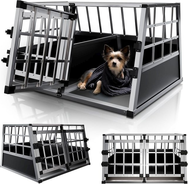 Juskys Alu Hundetransportbox Schwarz/Silber B/T/H: 89 x 70 x 51 cm - Bild 1