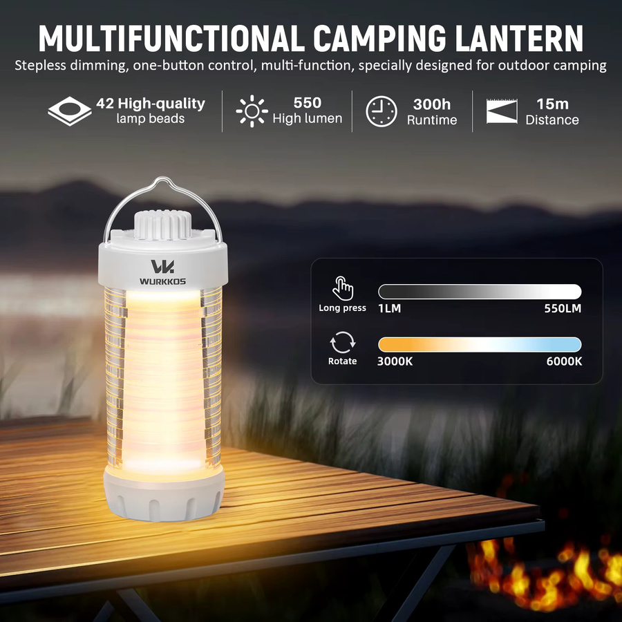 Wurkkos CL01 Camping Laterne mit 550 Lumen, wiederaufladbare RGB LED-Taschenlampe mit Magnet, Powerbank-Funktion und Touch-Dimmer, wasserdichtes EDC-Arbeitslicht in Weiss und Multicolour - Bild 3