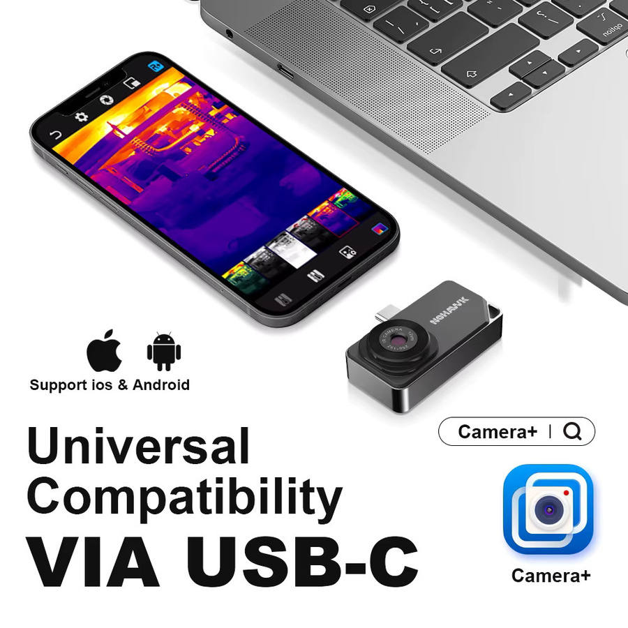 NOHAWK Plug-and-Play Wärmebildkamera mit 256x192 Auflösung für USB-C iPhone 15 und Android-Smartphones in Schwarz - Bild 2