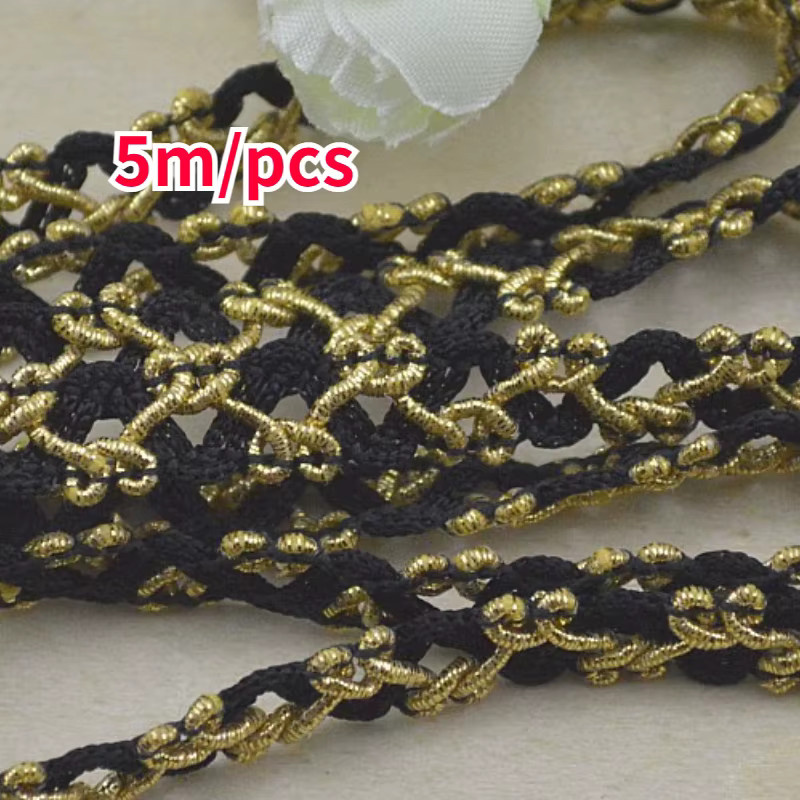 Spitzenborte für DIY-Näharbeiten und Bastelprojekte in Gold und Weiß, 5m pro Packung - Bild 2