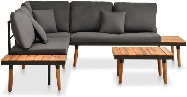 vidaXL 4-tlg Garten-Lounge-Set Modell 13 in L-Form aus Massivholz Akazie und pulverbeschichtetem Stahl mit grauen Auflagen - Bild 1